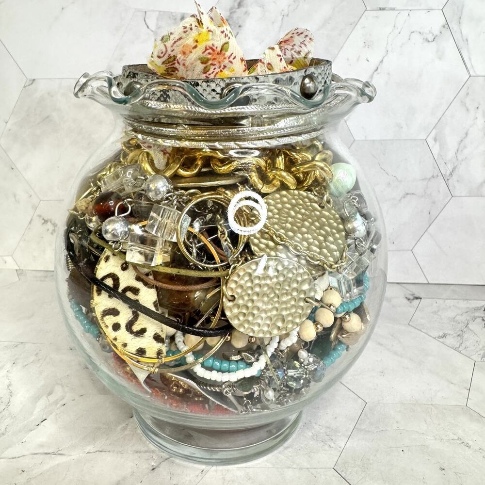 Jewelry Mystery Jar Wearable Mixed Vintage Modern Costume Not Broken 2.44 lbs